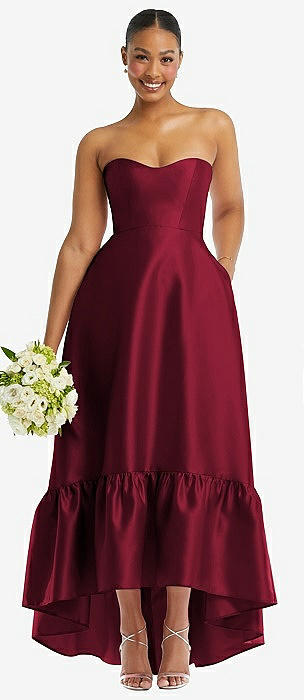 Burgundy high clearance low bridesmaid dresses