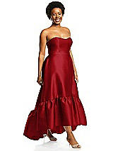 Alt View 2 Thumbnail - Garnet Strapless Deep Ruffle Hem Satin High Low Dress with Pockets