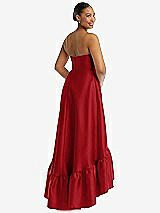 Rear View Thumbnail - Garnet Strapless Deep Ruffle Hem Satin High Low Dress with Pockets