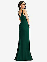 Rear View Thumbnail - Hunter Green Skinny Strap Deep V-Neck Crepe Trumpet Gown with Front Slit