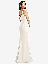 Rear View Thumbnail - Ivory Skinny Strap Deep V-Neck Crepe Trumpet Gown with Front Slit