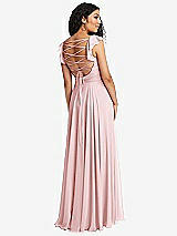 Front View Thumbnail - Ballet Pink Shirred Cross Bodice Lace Up Open-Back Maxi Dress with Flutter Sleeves