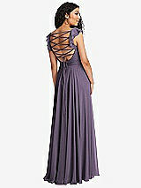 Front View Thumbnail - Lavender Shirred Cross Bodice Lace Up Open-Back Maxi Dress with Flutter Sleeves