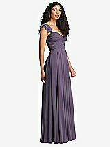 Side View Thumbnail - Lavender Shirred Cross Bodice Lace Up Open-Back Maxi Dress with Flutter Sleeves