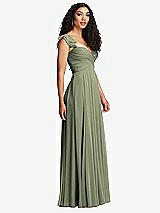 Side View Thumbnail - Sage Shirred Cross Bodice Lace Up Open-Back Maxi Dress with Flutter Sleeves