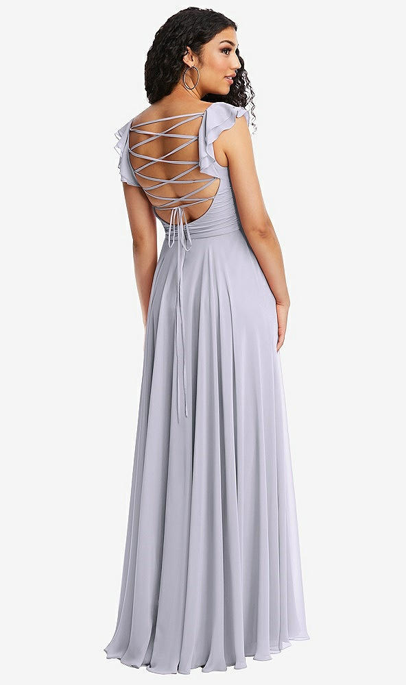 Front View - Silver Dove Shirred Cross Bodice Lace Up Open-Back Maxi Dress with Flutter Sleeves