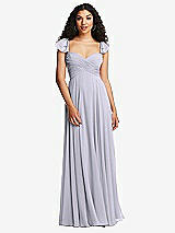 Rear View Thumbnail - Silver Dove Shirred Cross Bodice Lace Up Open-Back Maxi Dress with Flutter Sleeves