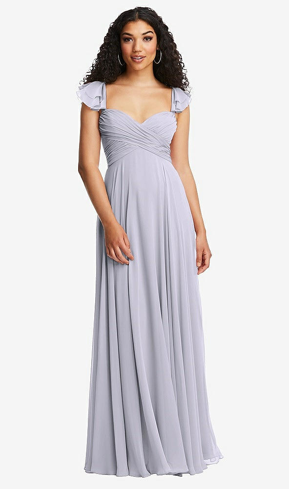 Back View - Silver Dove Shirred Cross Bodice Lace Up Open-Back Maxi Dress with Flutter Sleeves