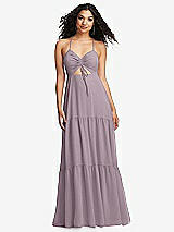 Alt View 2 Thumbnail - Lilac Dusk Drawstring Bodice Gathered Tie Open-Back Maxi Dress with Tiered Skirt