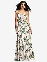 Alt View 2 Thumbnail - Palm Beach Print Drawstring Bodice Gathered Tie Open-Back Maxi Dress with Tiered Skirt