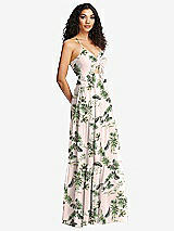 Side View Thumbnail - Palm Beach Print Drawstring Bodice Gathered Tie Open-Back Maxi Dress with Tiered Skirt