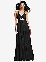 Alt View 2 Thumbnail - Black Drawstring Bodice Gathered Tie Open-Back Maxi Dress with Tiered Skirt