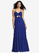 Alt View 2 Thumbnail - Cobalt Blue Drawstring Bodice Gathered Tie Open-Back Maxi Dress with Tiered Skirt