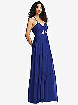 Side View Thumbnail - Cobalt Blue Drawstring Bodice Gathered Tie Open-Back Maxi Dress with Tiered Skirt