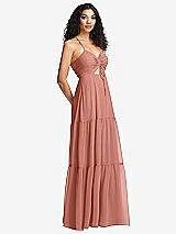 Side View Thumbnail - Desert Rose Drawstring Bodice Gathered Tie Open-Back Maxi Dress with Tiered Skirt