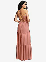Rear View Thumbnail - Desert Rose Drawstring Bodice Gathered Tie Open-Back Maxi Dress with Tiered Skirt