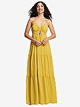 Front View Thumbnail - Marigold Drawstring Bodice Gathered Tie Open-Back Maxi Dress with Tiered Skirt