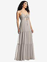 Alt View 1 Thumbnail - Taupe Drawstring Bodice Gathered Tie Open-Back Maxi Dress with Tiered Skirt
