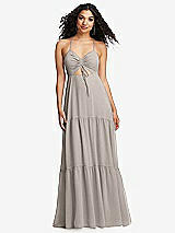 Alt View 2 Thumbnail - Taupe Drawstring Bodice Gathered Tie Open-Back Maxi Dress with Tiered Skirt