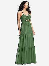 Alt View 1 Thumbnail - Vineyard Green Drawstring Bodice Gathered Tie Open-Back Maxi Dress with Tiered Skirt