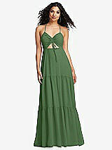 Alt View 2 Thumbnail - Vineyard Green Drawstring Bodice Gathered Tie Open-Back Maxi Dress with Tiered Skirt