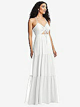 Alt View 1 Thumbnail - White Drawstring Bodice Gathered Tie Open-Back Maxi Dress with Tiered Skirt