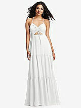 Alt View 2 Thumbnail - White Drawstring Bodice Gathered Tie Open-Back Maxi Dress with Tiered Skirt