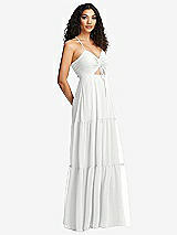Side View Thumbnail - White Drawstring Bodice Gathered Tie Open-Back Maxi Dress with Tiered Skirt