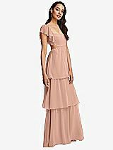 Side View Thumbnail - Pale Peach Flutter Sleeve Cutout Tie-Back Maxi Dress with Tiered Ruffle Skirt