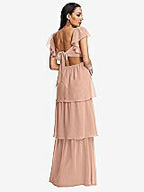Rear View Thumbnail - Pale Peach Flutter Sleeve Cutout Tie-Back Maxi Dress with Tiered Ruffle Skirt
