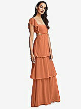 Side View Thumbnail - Sweet Melon Flutter Sleeve Cutout Tie-Back Maxi Dress with Tiered Ruffle Skirt