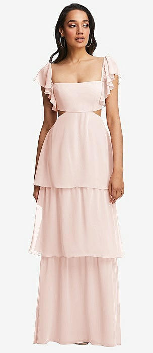 Strapless Empire Waist Cutout Maxi Bridesmaid Dress With Covered