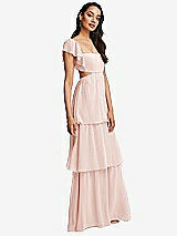 Side View Thumbnail - Blush Flutter Sleeve Cutout Tie-Back Maxi Dress with Tiered Ruffle Skirt