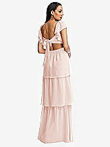 Rear View Thumbnail - Blush Flutter Sleeve Cutout Tie-Back Maxi Dress with Tiered Ruffle Skirt
