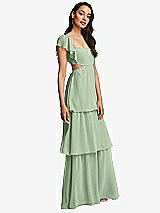 Side View Thumbnail - Celadon Flutter Sleeve Cutout Tie-Back Maxi Dress with Tiered Ruffle Skirt