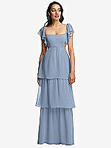 Front View Thumbnail - Cloudy Flutter Sleeve Cutout Tie-Back Maxi Dress with Tiered Ruffle Skirt