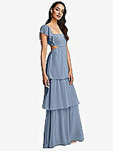 Side View Thumbnail - Cloudy Flutter Sleeve Cutout Tie-Back Maxi Dress with Tiered Ruffle Skirt