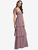 Side View Thumbnail - Dusty Rose Flutter Sleeve Cutout Tie-Back Maxi Dress with Tiered Ruffle Skirt