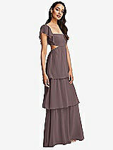 Side View Thumbnail - French Truffle Flutter Sleeve Cutout Tie-Back Maxi Dress with Tiered Ruffle Skirt