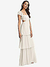 Side View Thumbnail - Ivory Flutter Sleeve Cutout Tie-Back Maxi Dress with Tiered Ruffle Skirt