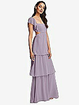 Side View Thumbnail - Lilac Haze Flutter Sleeve Cutout Tie-Back Maxi Dress with Tiered Ruffle Skirt
