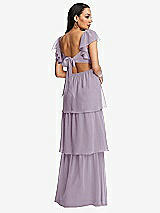 Rear View Thumbnail - Lilac Haze Flutter Sleeve Cutout Tie-Back Maxi Dress with Tiered Ruffle Skirt