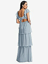 Rear View Thumbnail - Mist Flutter Sleeve Cutout Tie-Back Maxi Dress with Tiered Ruffle Skirt