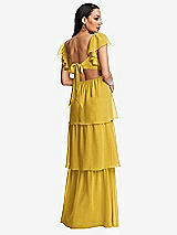 Rear View Thumbnail - Marigold Flutter Sleeve Cutout Tie-Back Maxi Dress with Tiered Ruffle Skirt