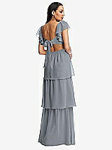Rear View Thumbnail - Platinum Flutter Sleeve Cutout Tie-Back Maxi Dress with Tiered Ruffle Skirt