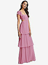 Side View Thumbnail - Powder Pink Flutter Sleeve Cutout Tie-Back Maxi Dress with Tiered Ruffle Skirt