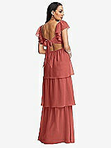 Rear View Thumbnail - Coral Pink Flutter Sleeve Cutout Tie-Back Maxi Dress with Tiered Ruffle Skirt