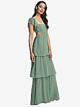 Side View Thumbnail - Seagrass Flutter Sleeve Cutout Tie-Back Maxi Dress with Tiered Ruffle Skirt
