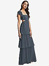 Side View Thumbnail - Silverstone Flutter Sleeve Cutout Tie-Back Maxi Dress with Tiered Ruffle Skirt