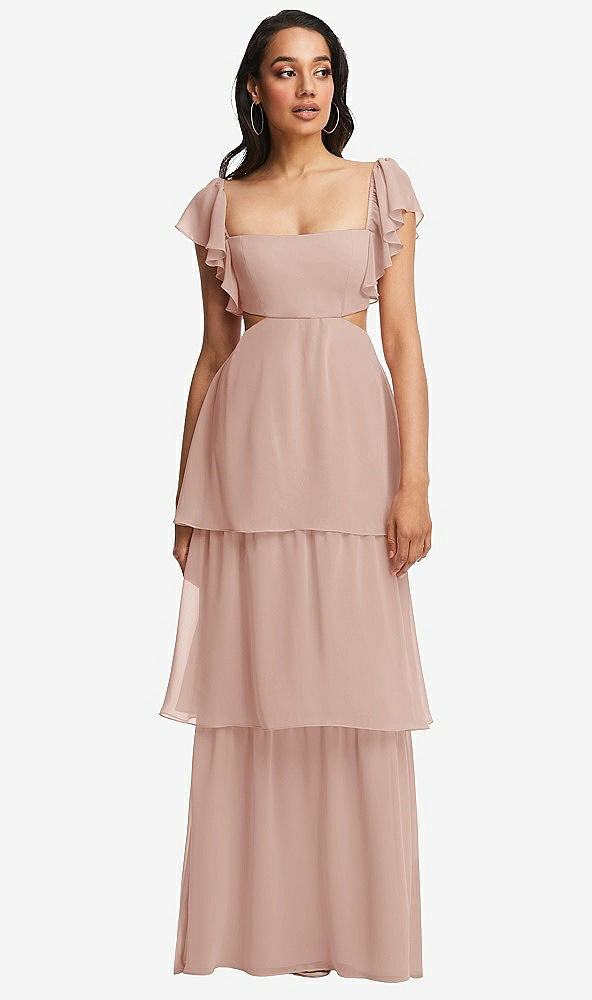 Front View - Toasted Sugar Flutter Sleeve Cutout Tie-Back Maxi Dress with Tiered Ruffle Skirt